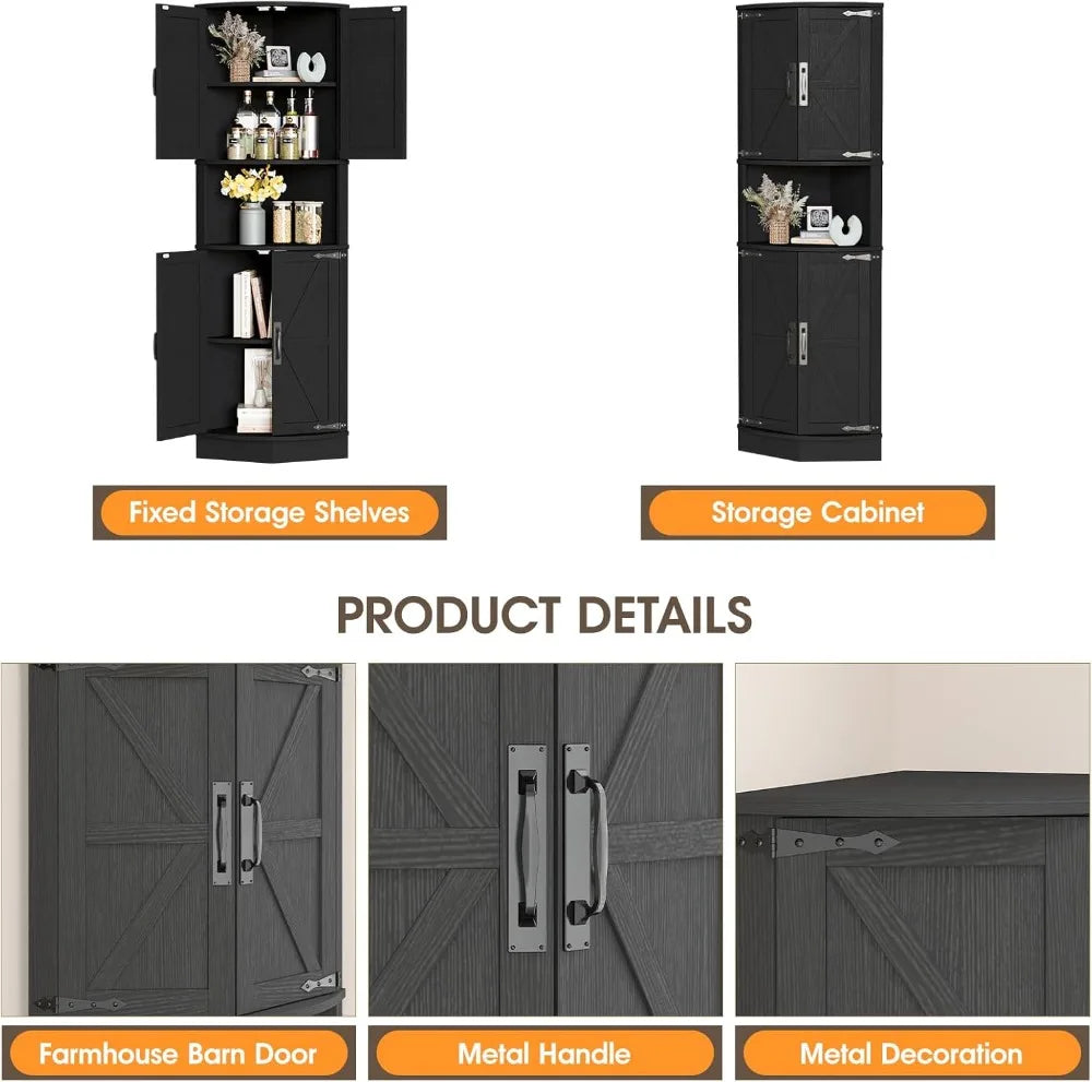 Farmhouse Corner Cabinet With Barn Door 4 Doors 5 Shelves