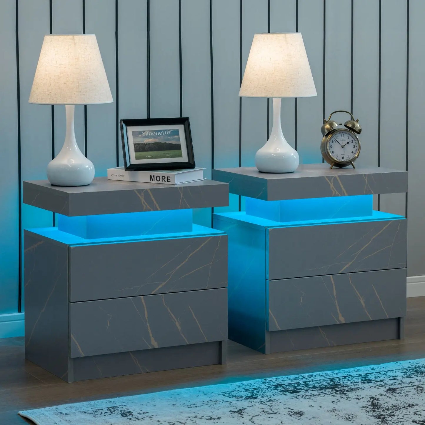 Cubehom Nightstands With LED Light And Double Drawers
