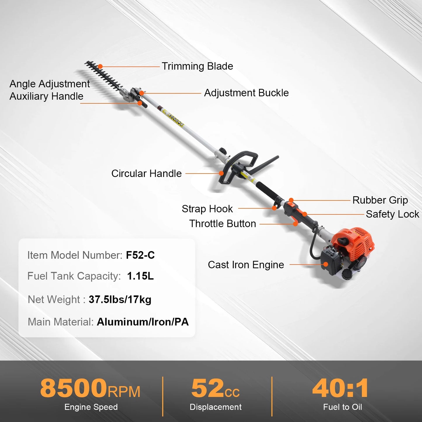 SucceBuy 52cc 6in1 Gas Hedge Trimmer Brush Cutter Edger