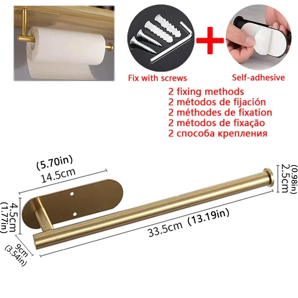 Stainless Steel Kitchen Paper Towel Holder Adhesive Dispenser Wall Mount