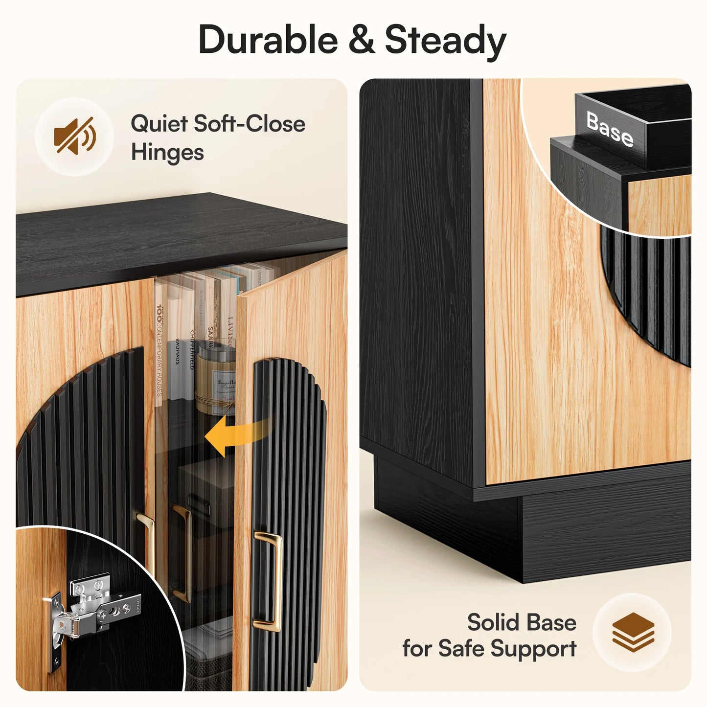 Modular Credenza Fluted Buffet Cabinet With Storage