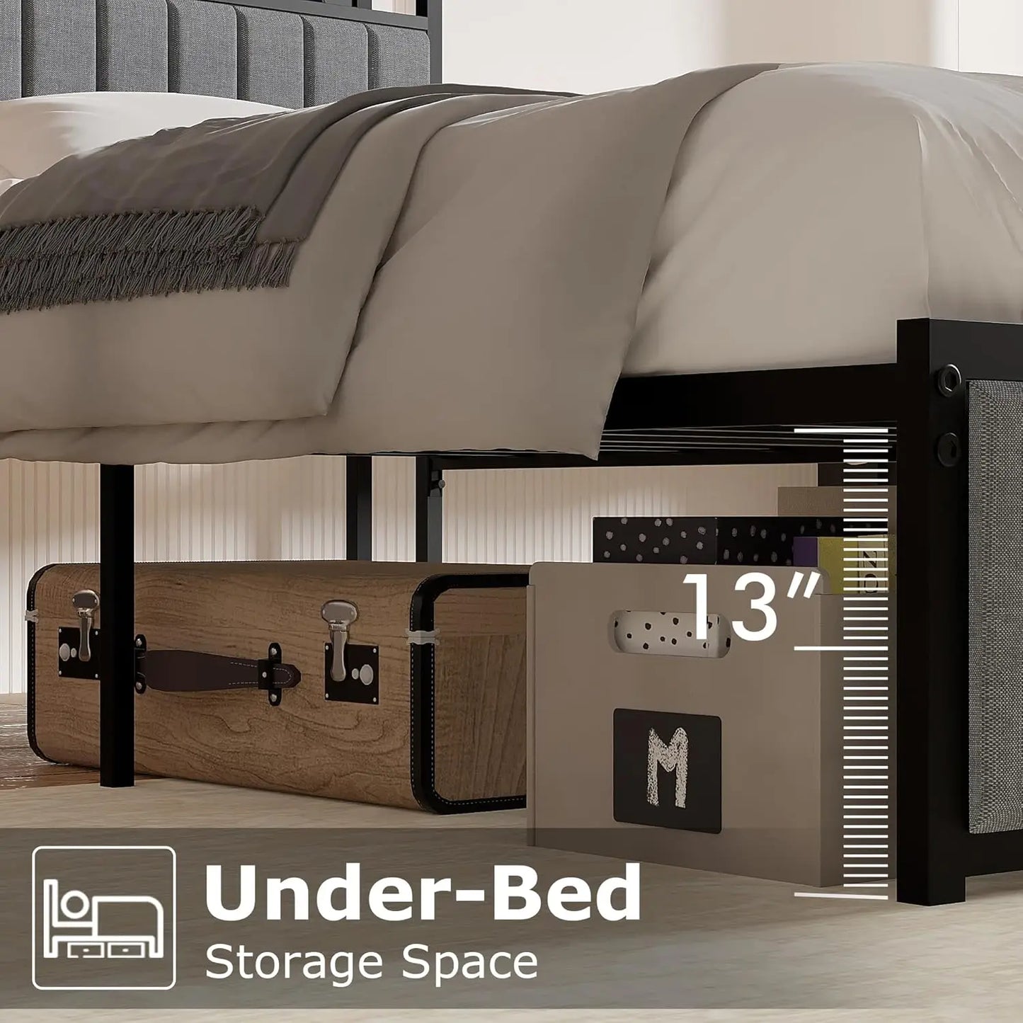 Bed Frame With Storage Headboard Charging Station Heavy Duty Slats