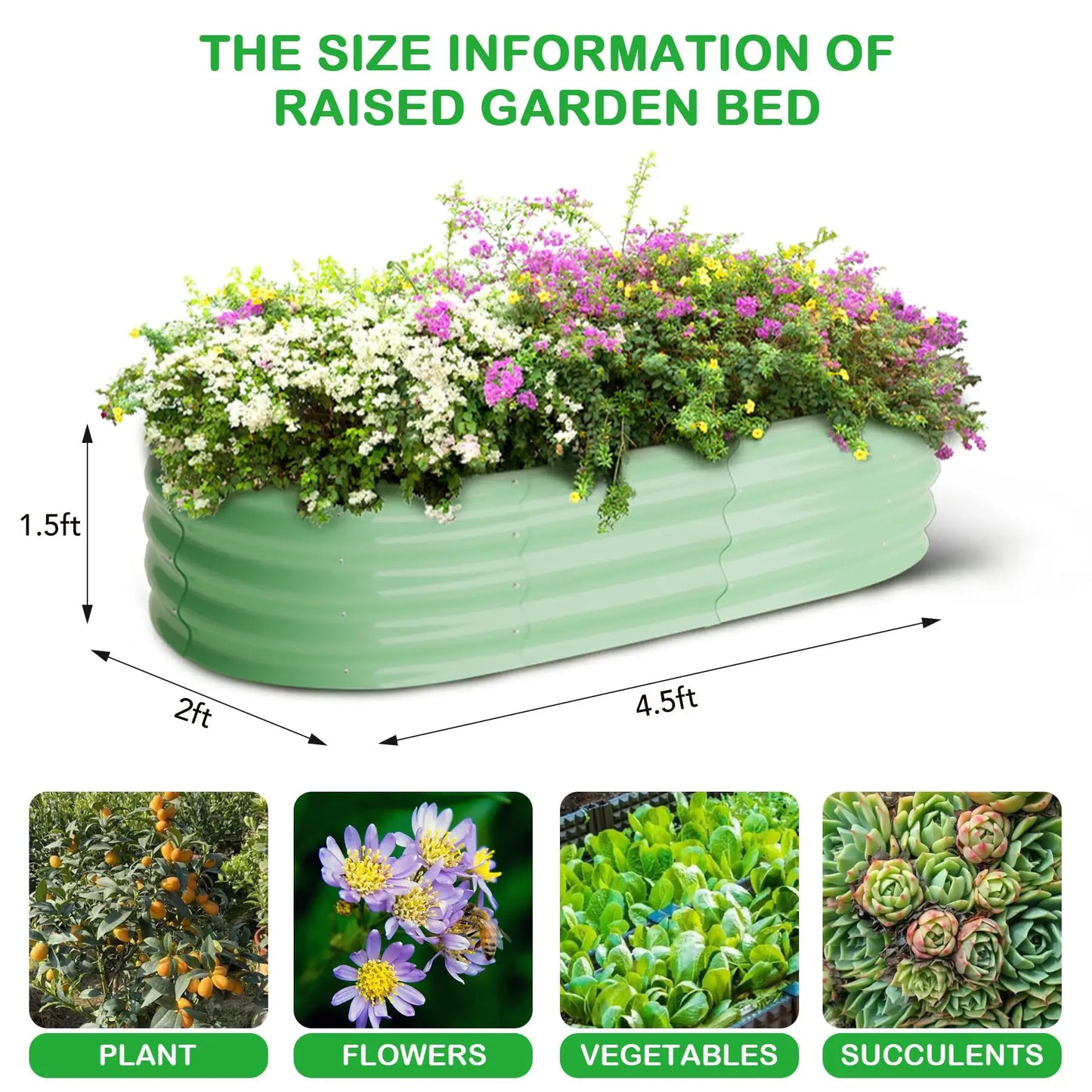 HiMISS 2 Pack Oval Galvanized Steel Raised Garden Bed Planter