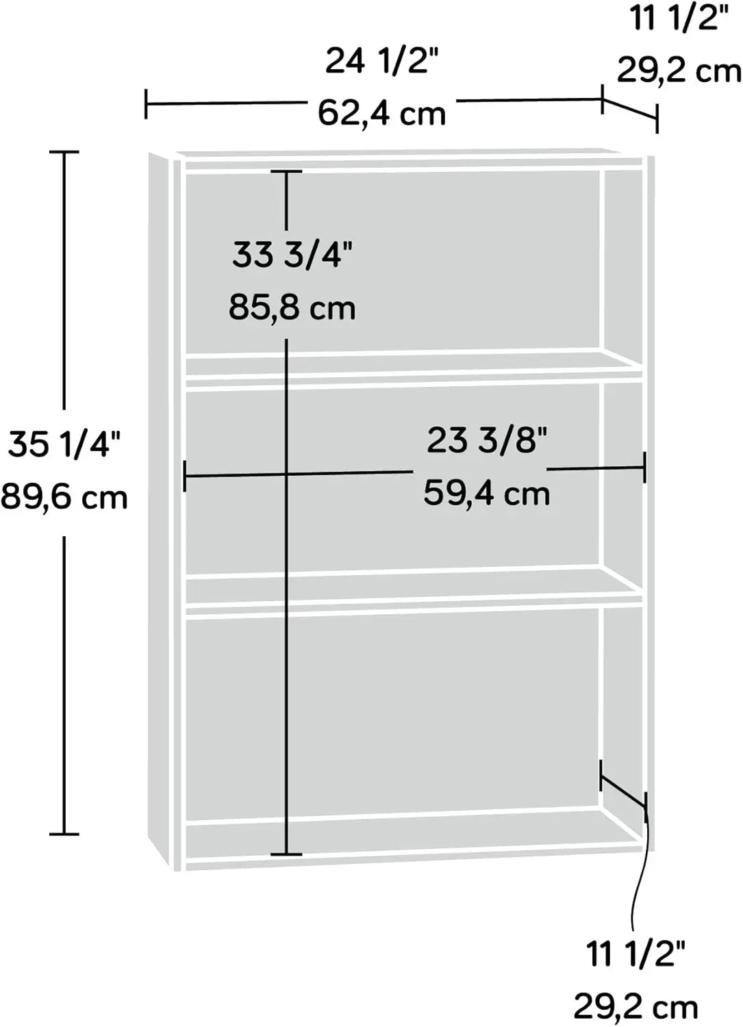 Three-Shelf Adjustable Bookcase for Home Office and Living Room