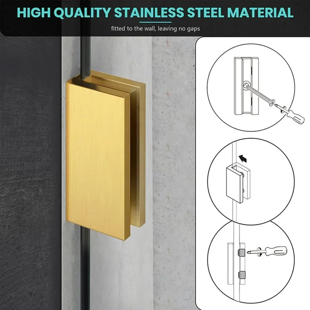 Frameless Fixed Shower Glass Panel With Brushed Gold Clamps