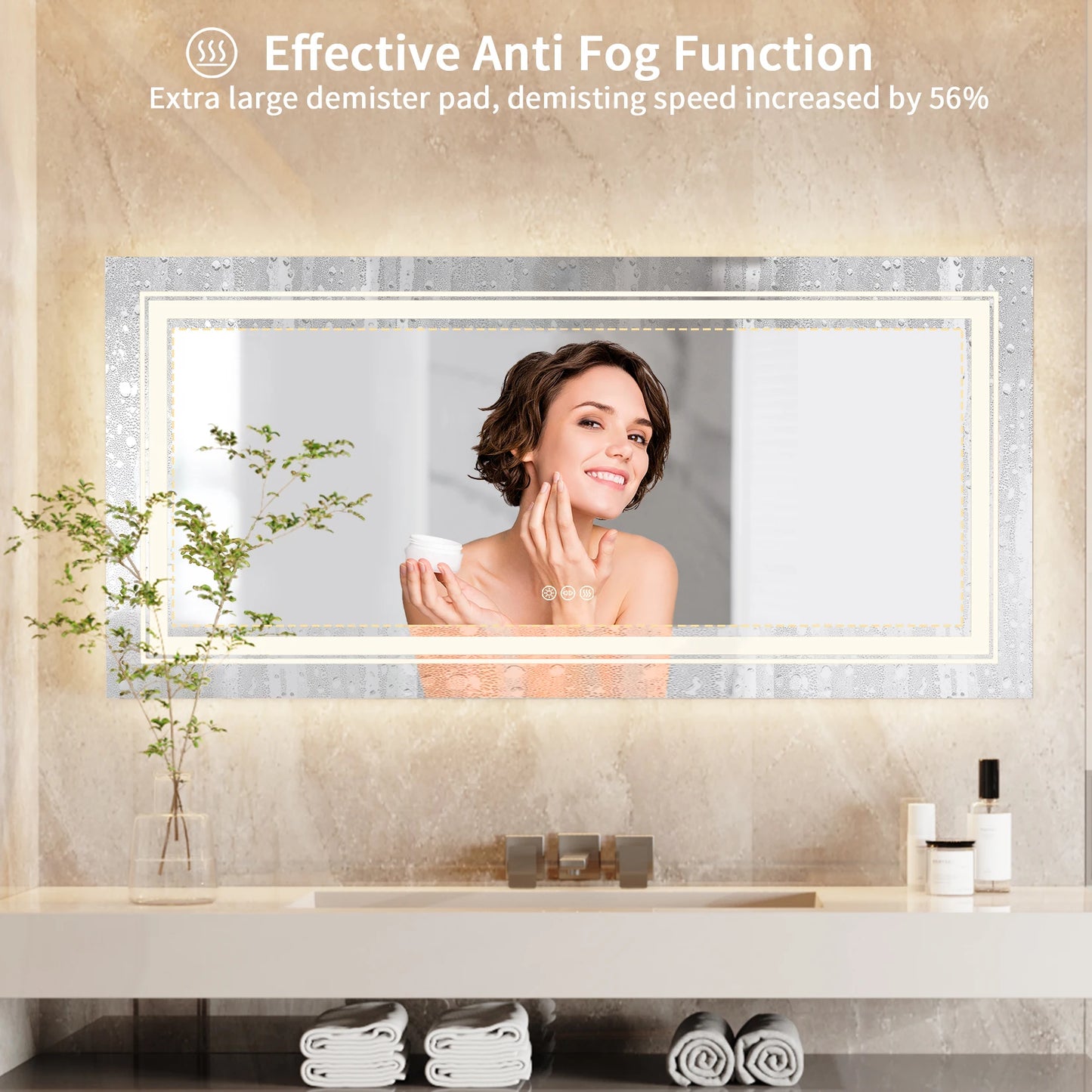 LED Bathroom Vanity Mirror With Front And Backlit Lighting Wall Mounted