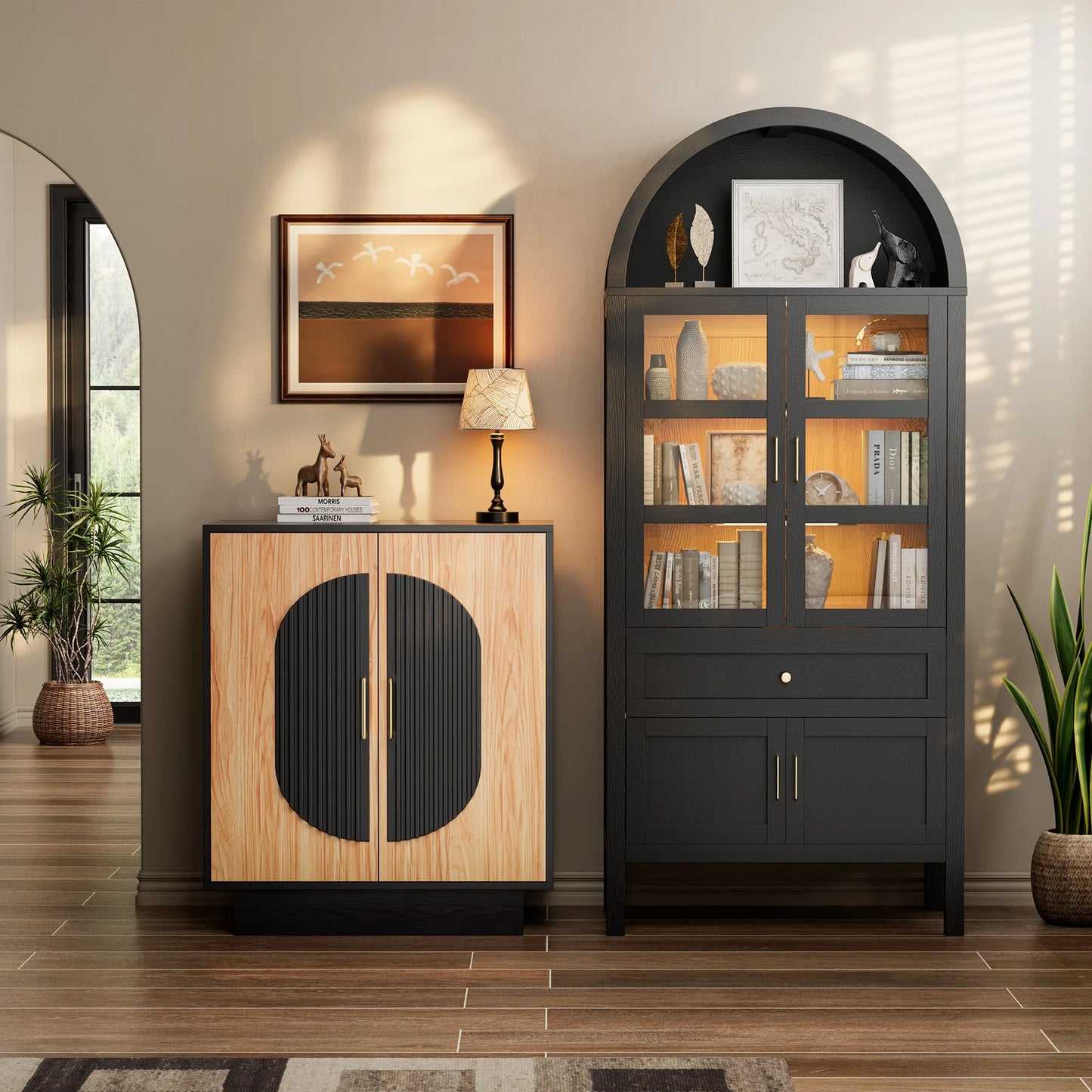 Modular Credenza Fluted Buffet Cabinet With Storage