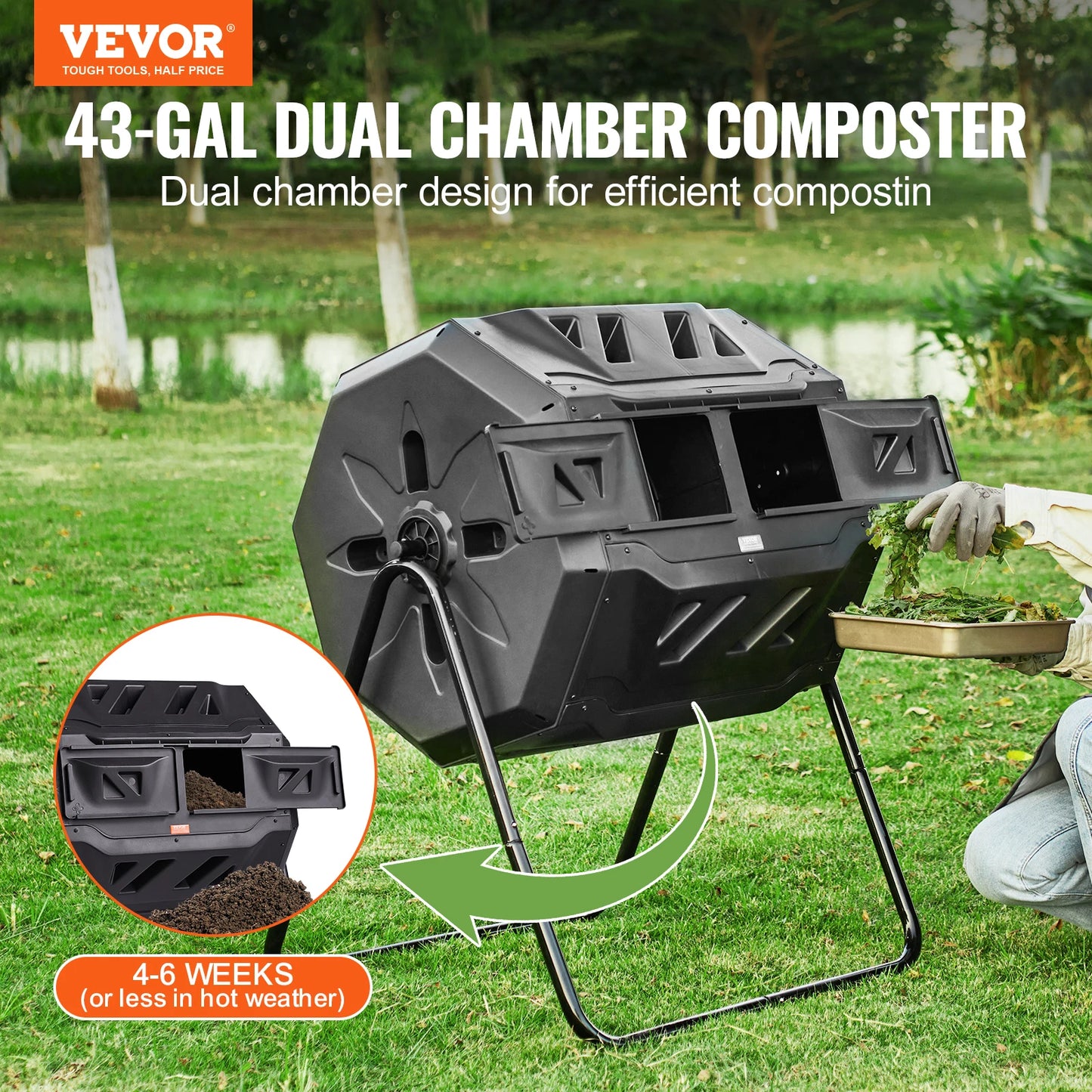 Tumbling Compost Bin Dual Chamber BPA Free Garden Kitchen Use
