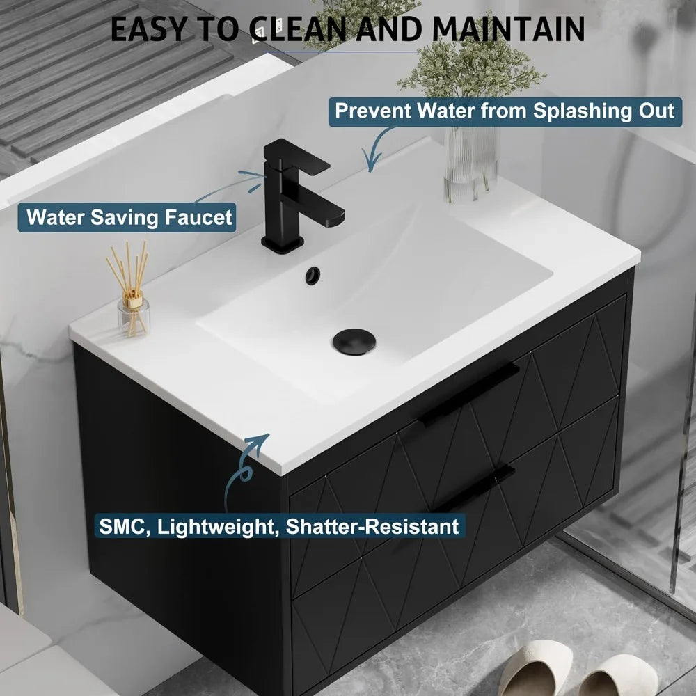 Bathroom Vanity Cabinet With Sink Wall Mounted Floating Soft Close