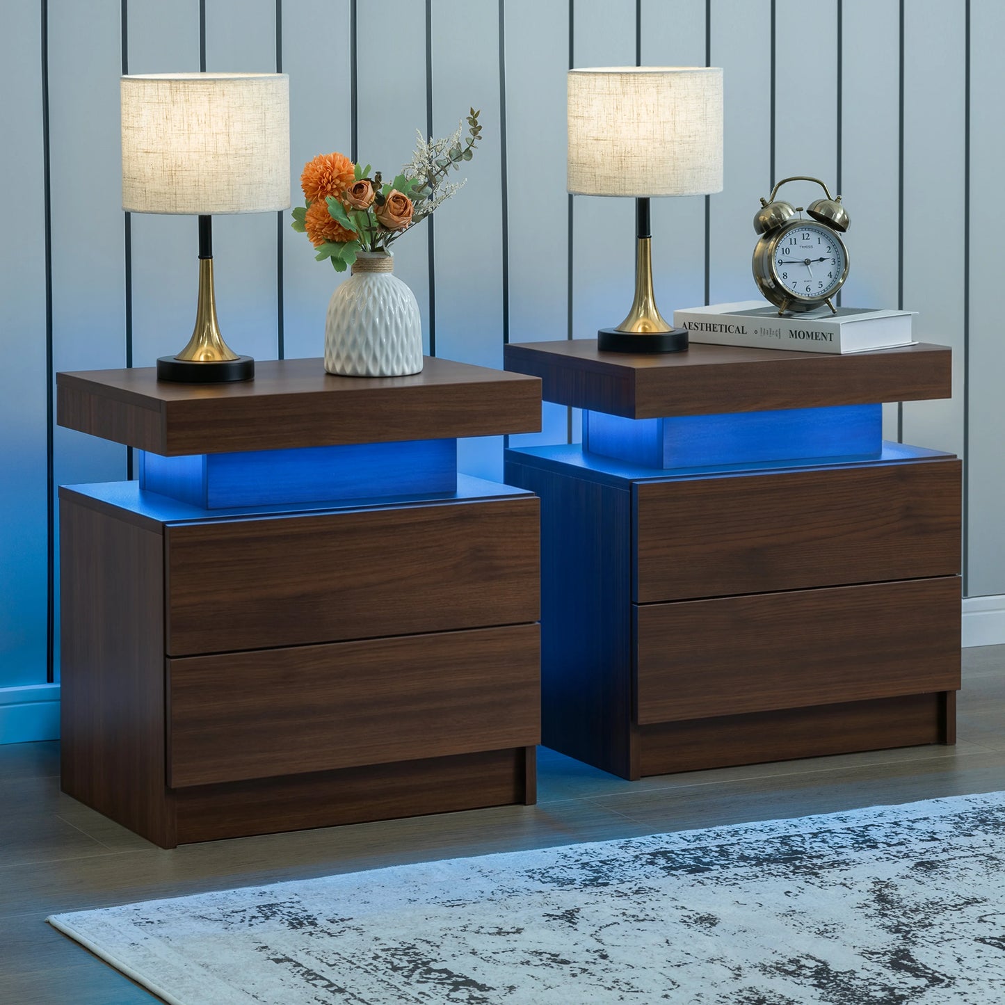 Cubehom Nightstands With LED Light And Double Drawers