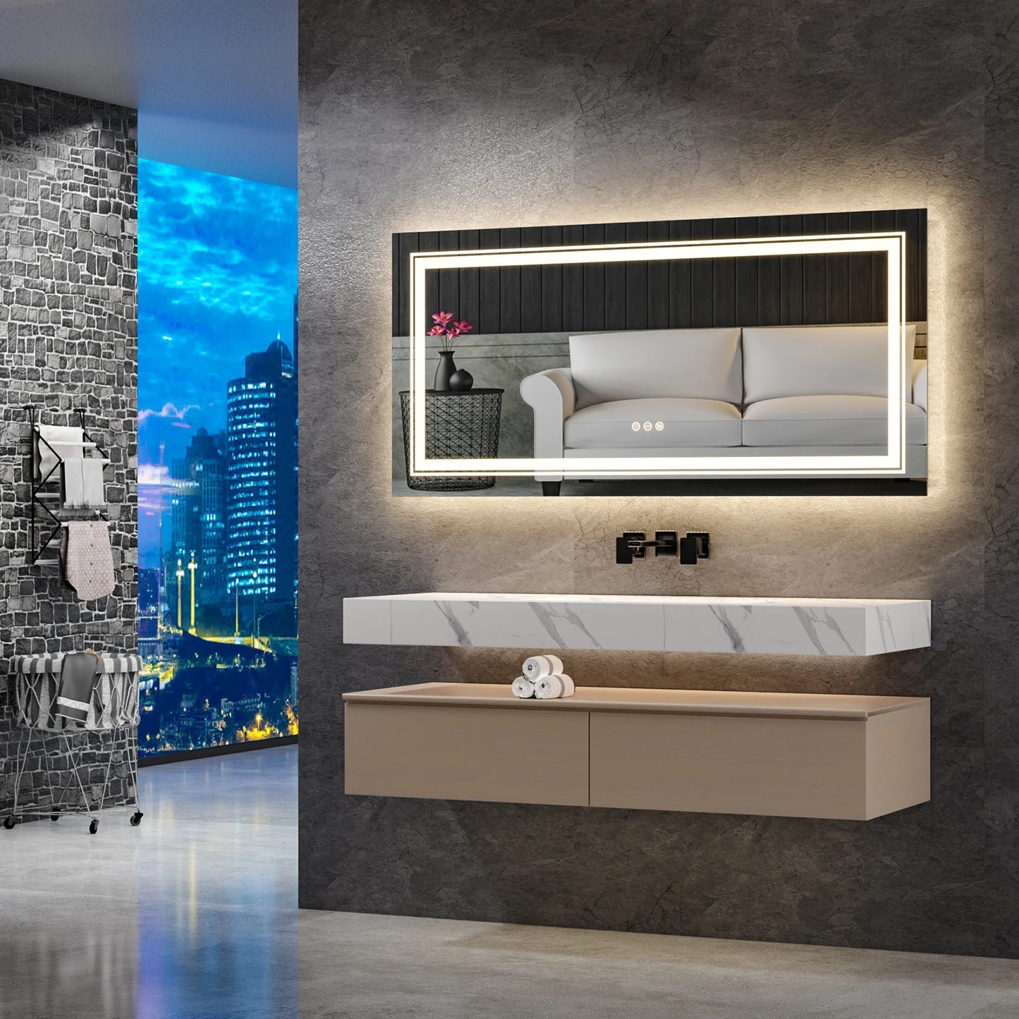 Wisfor LED Backlit Bathroom Mirror With Memory Anti Fog Front And Back Lighting