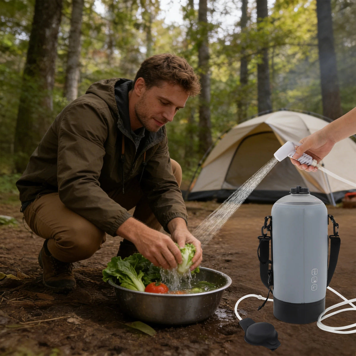 Portable Solar Camping Shower Bag With Hand Pump And Hose
