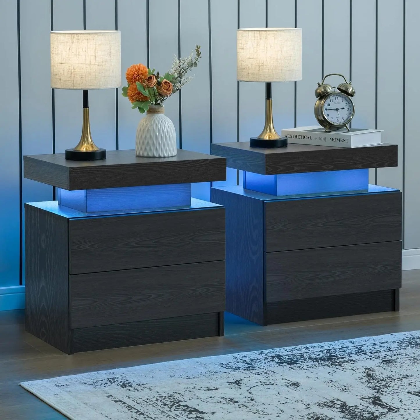 Cubehom Nightstands With LED Light And Double Drawers