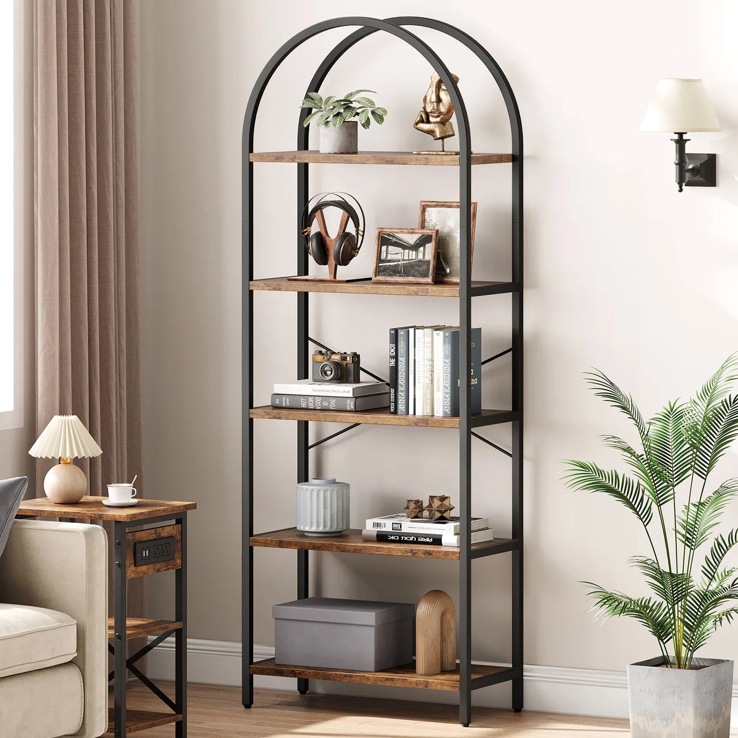 TWISTER.CK 5 Tier Arched Bookshelf Industrial Open Bookcase