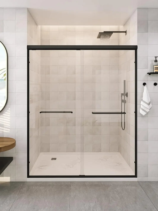 Glass Shower Door Sliding Aluminum Semi Frameless Explosion Proof Coating