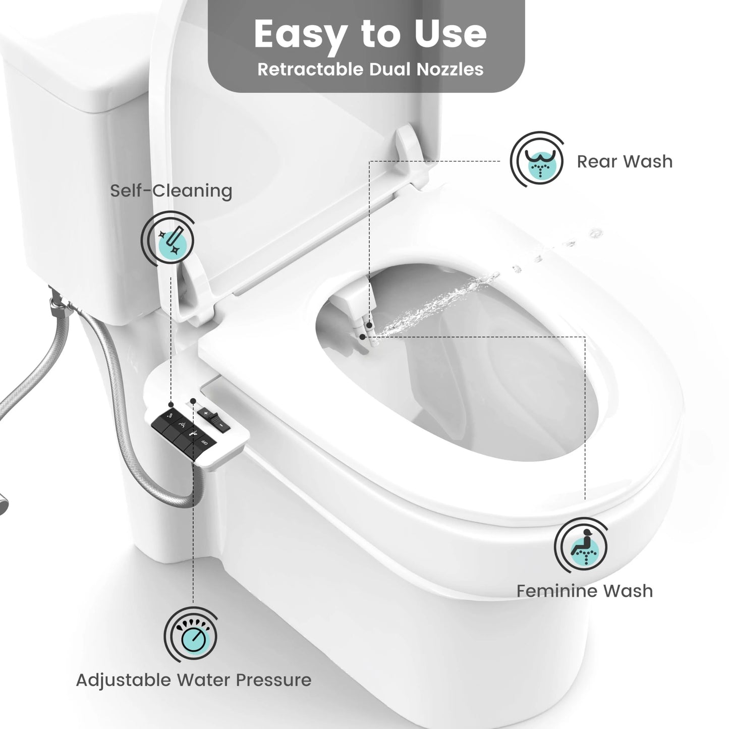 Bidet Attachment For Toilet Dual Nozzle Adjustable Water Pressure