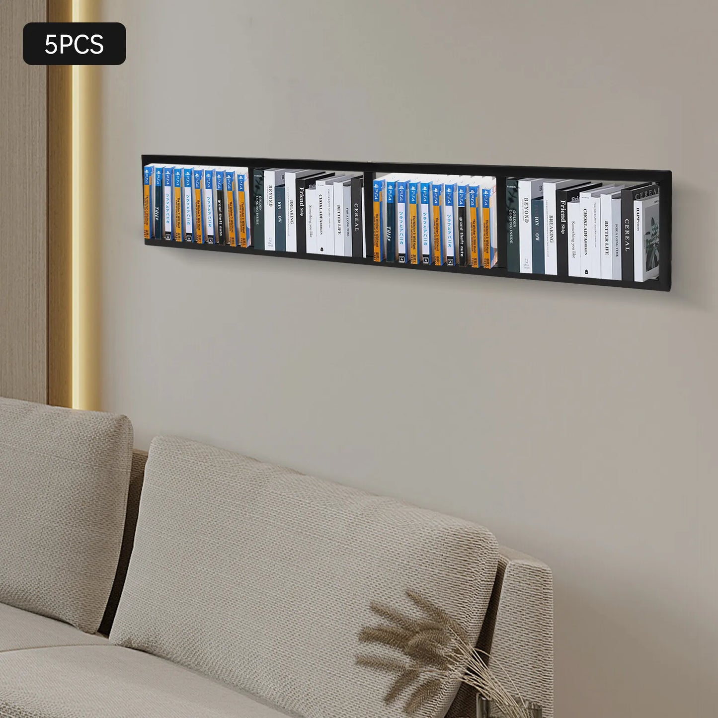Wall Mounted CD DVD Rack Organizer 5 Piece Media Storage For Books