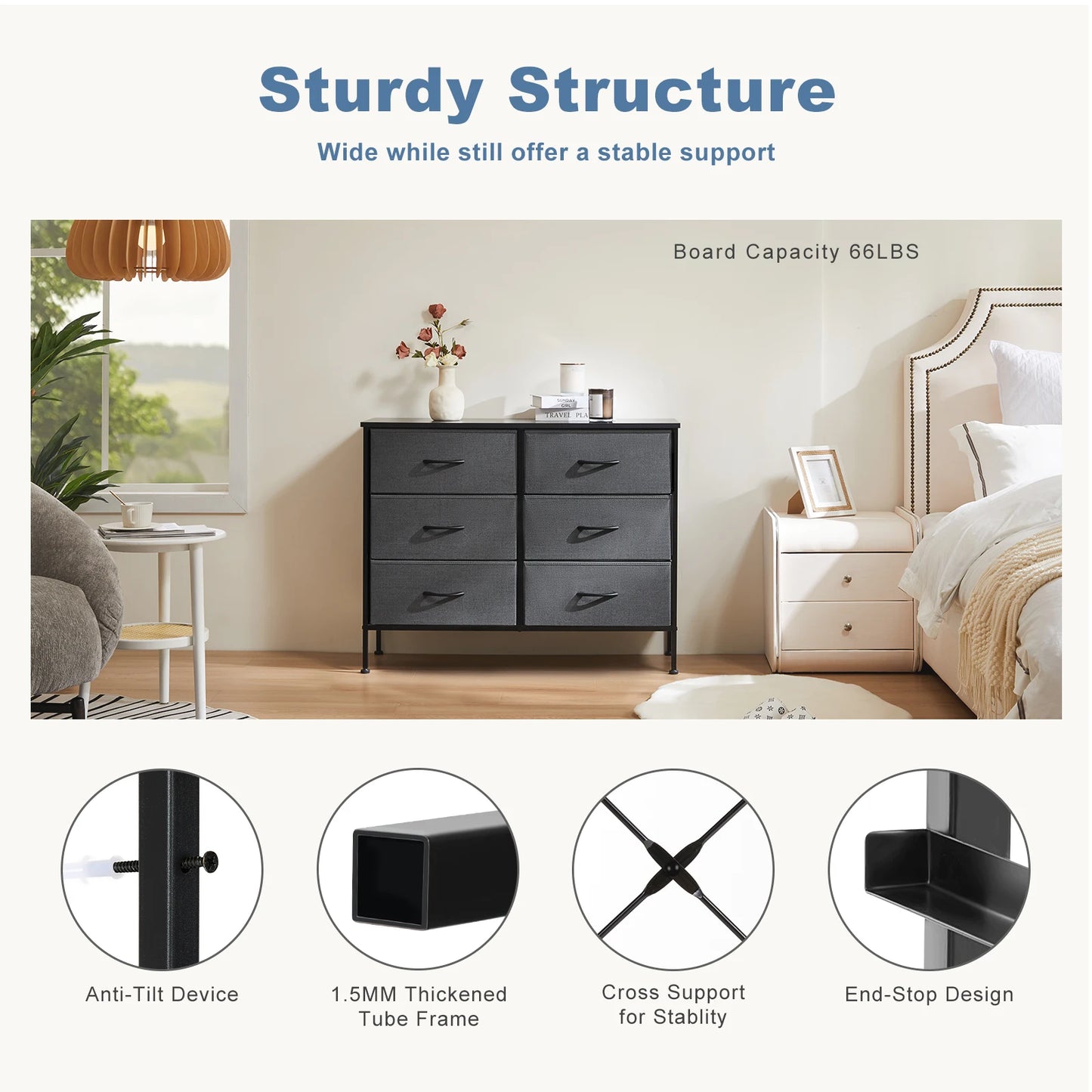 JHK Six Drawer Fabric Nightstand With Storage For Bedroom