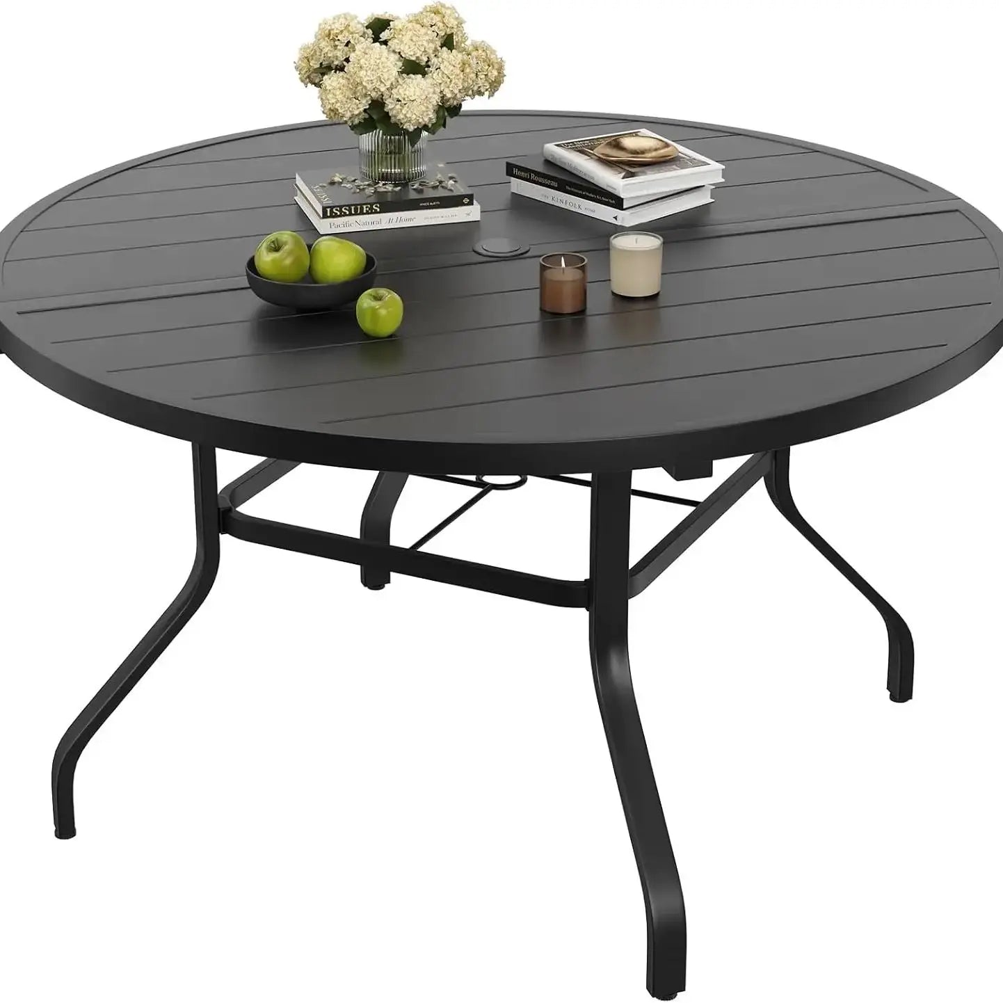 FARINI Outdoor Round Patio Table With Umbrella Hole Metal