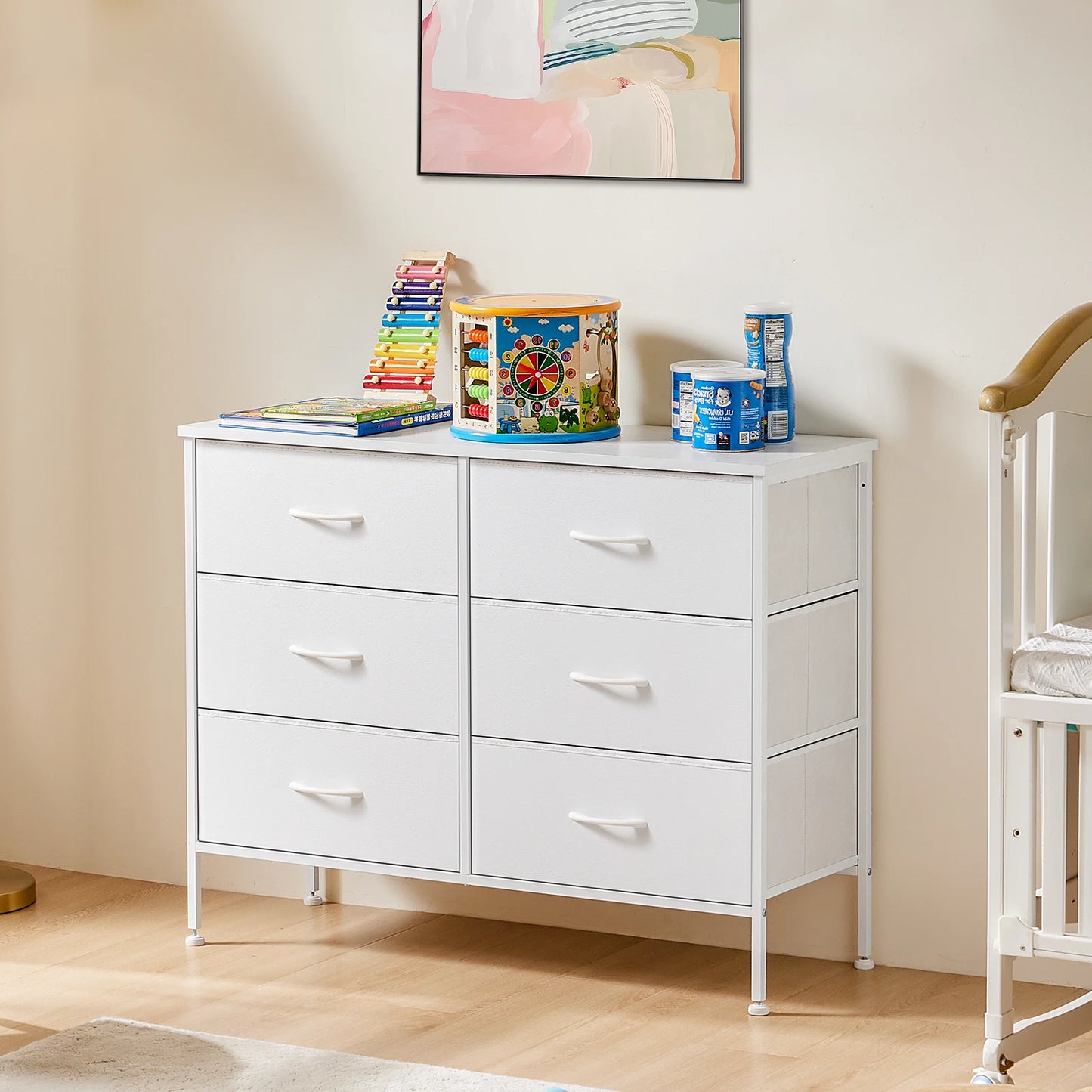 JHK Six Drawer Fabric Nightstand With Storage For Bedroom