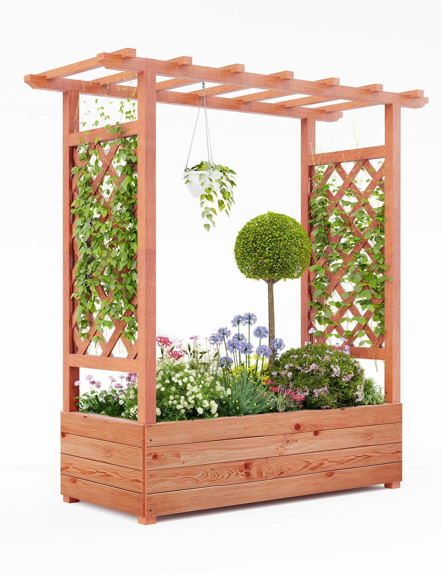 HiMISS Elevated Wooden Raised Garden Bed With Trellis