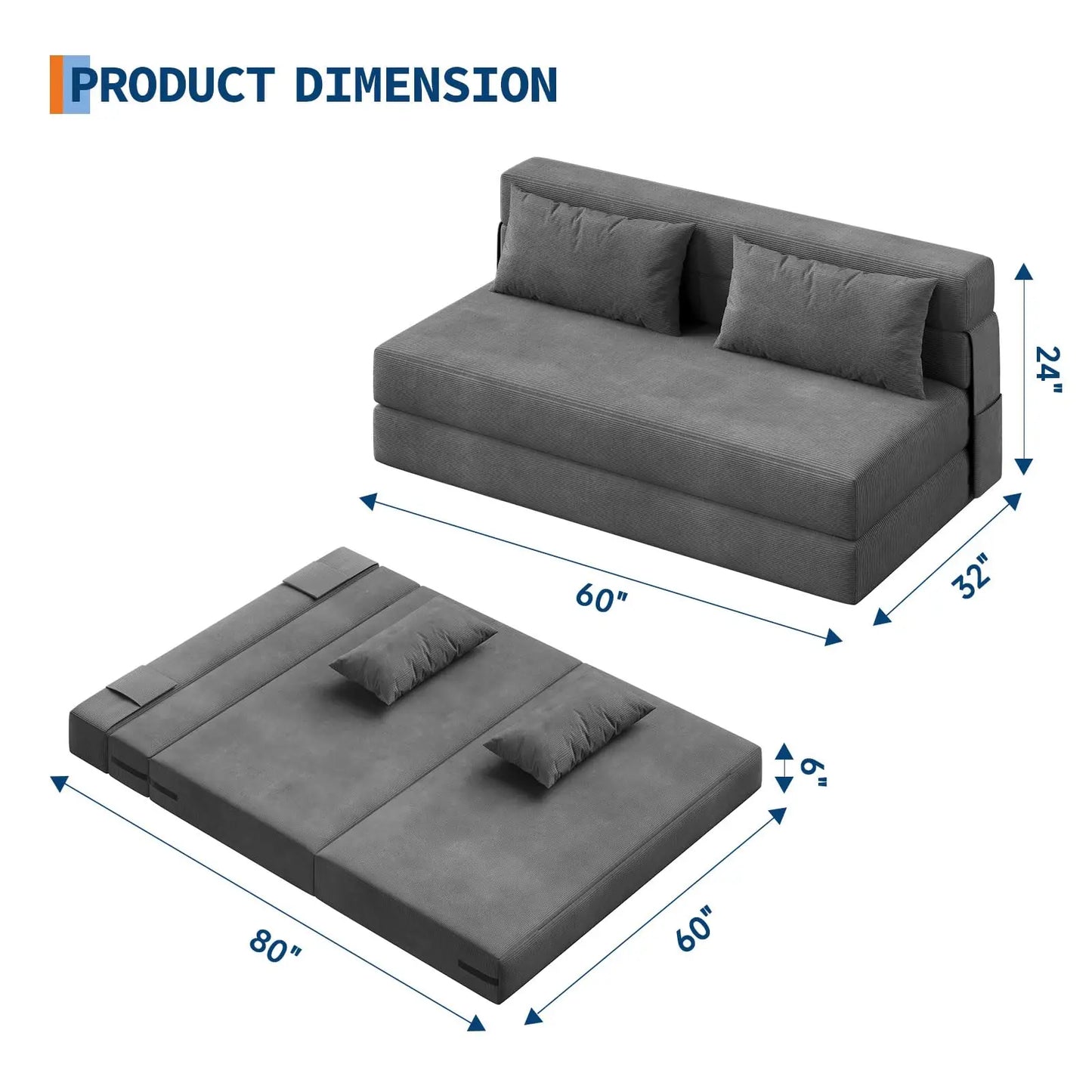 HobbyLane 4-in-1 Folding Sofa Bed Convertible Sleeper Loveseat