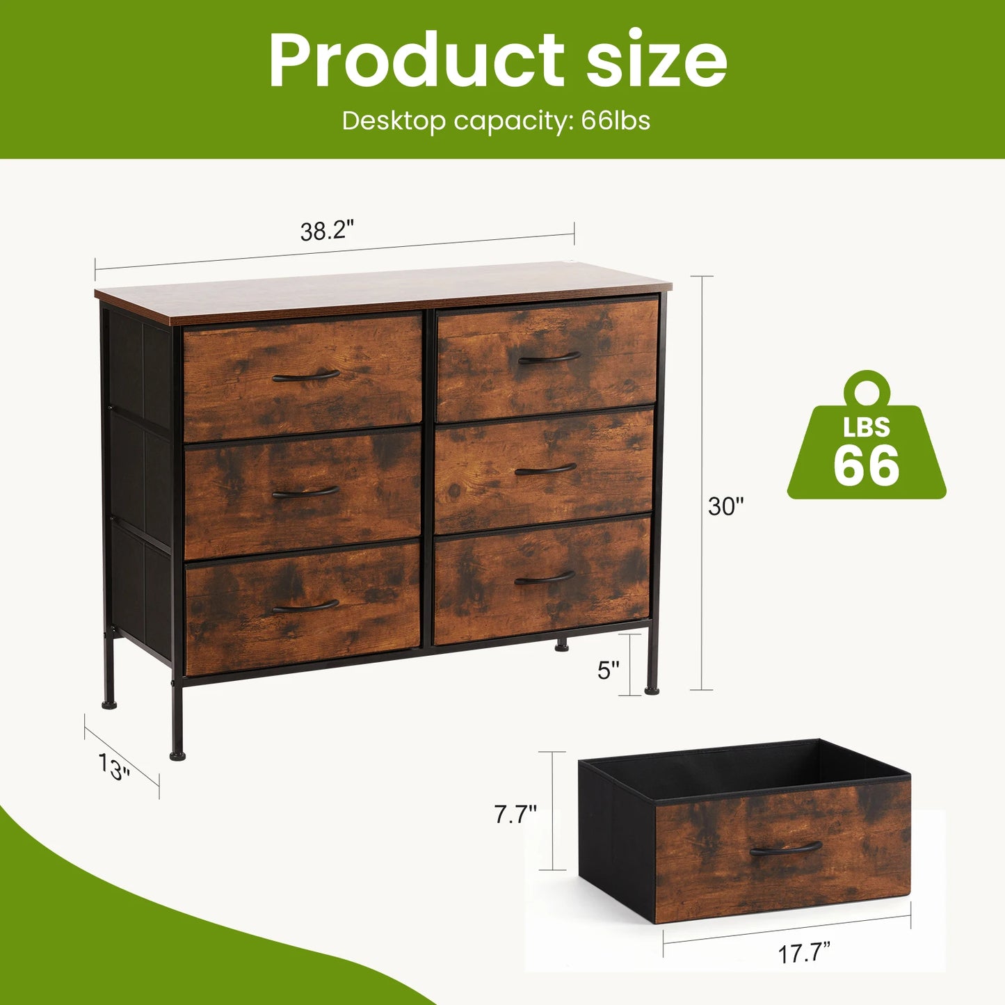 JHK 6 Drawer Fabric Cabinet Living Room Storage Chest