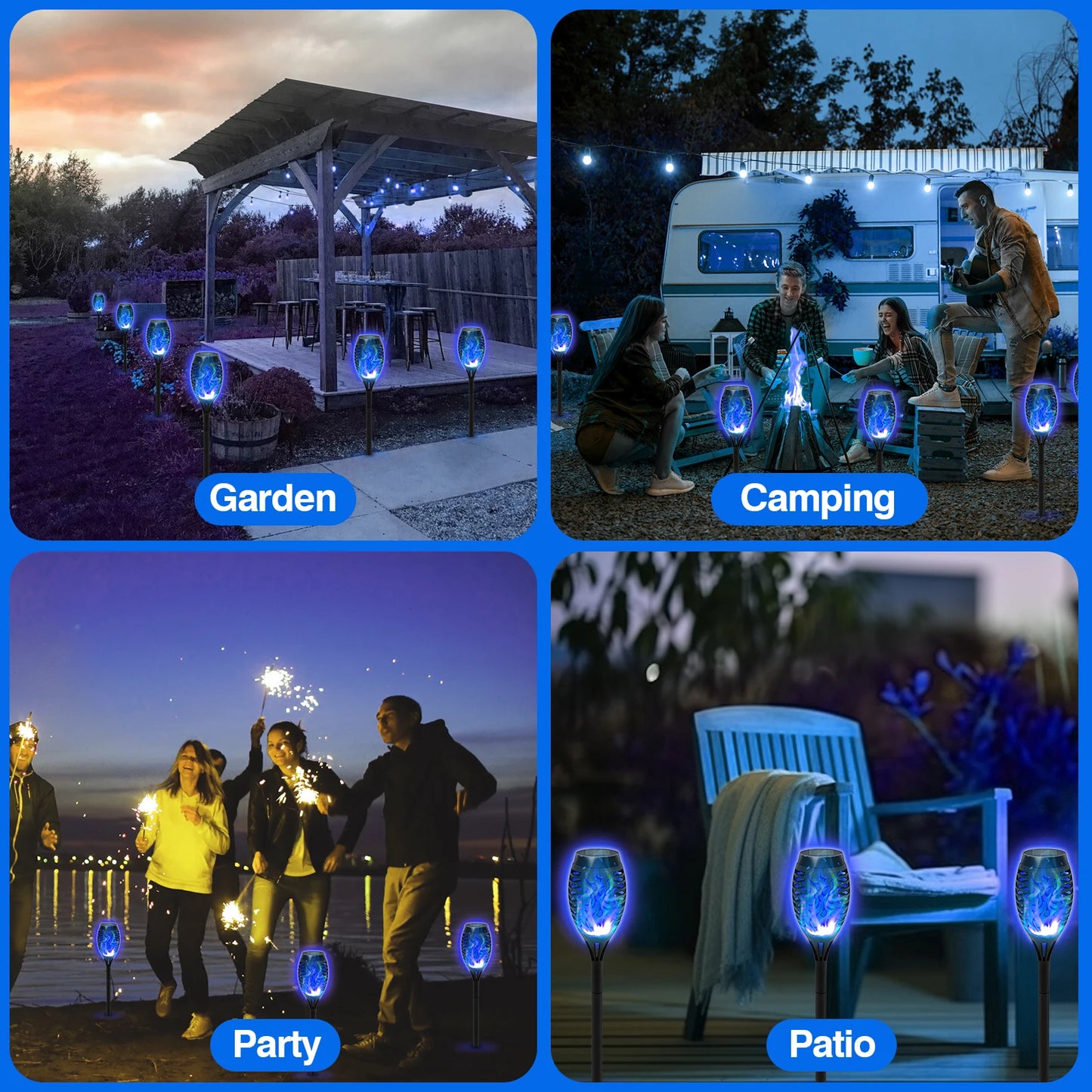 Solar Torch Lights Waterproof 8 Pack Flickering Flame Garden Decor