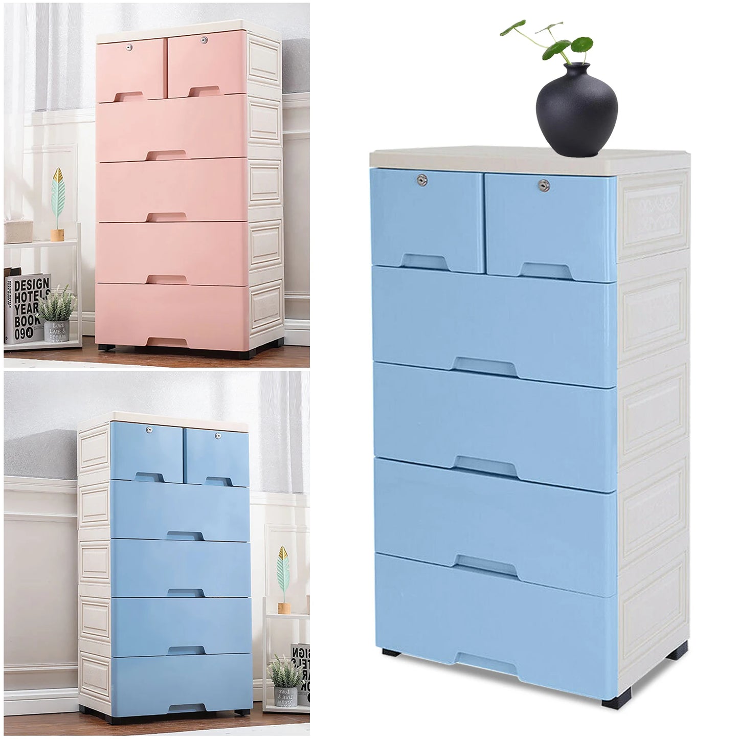 6 Drawer Plastic Dresser Storage Tower For Home Office And Bedroom
