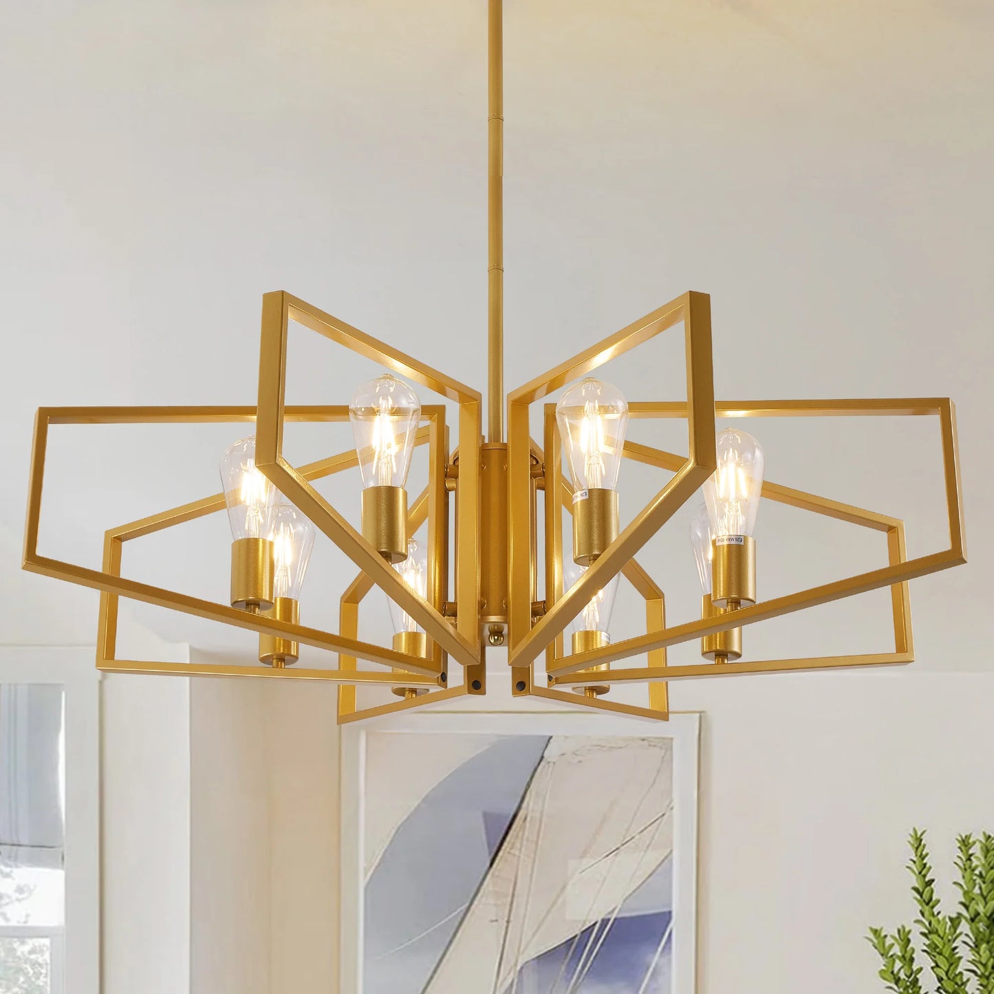 Geometric Eight Light Chandelier With Adjustable Height Metal Pendant