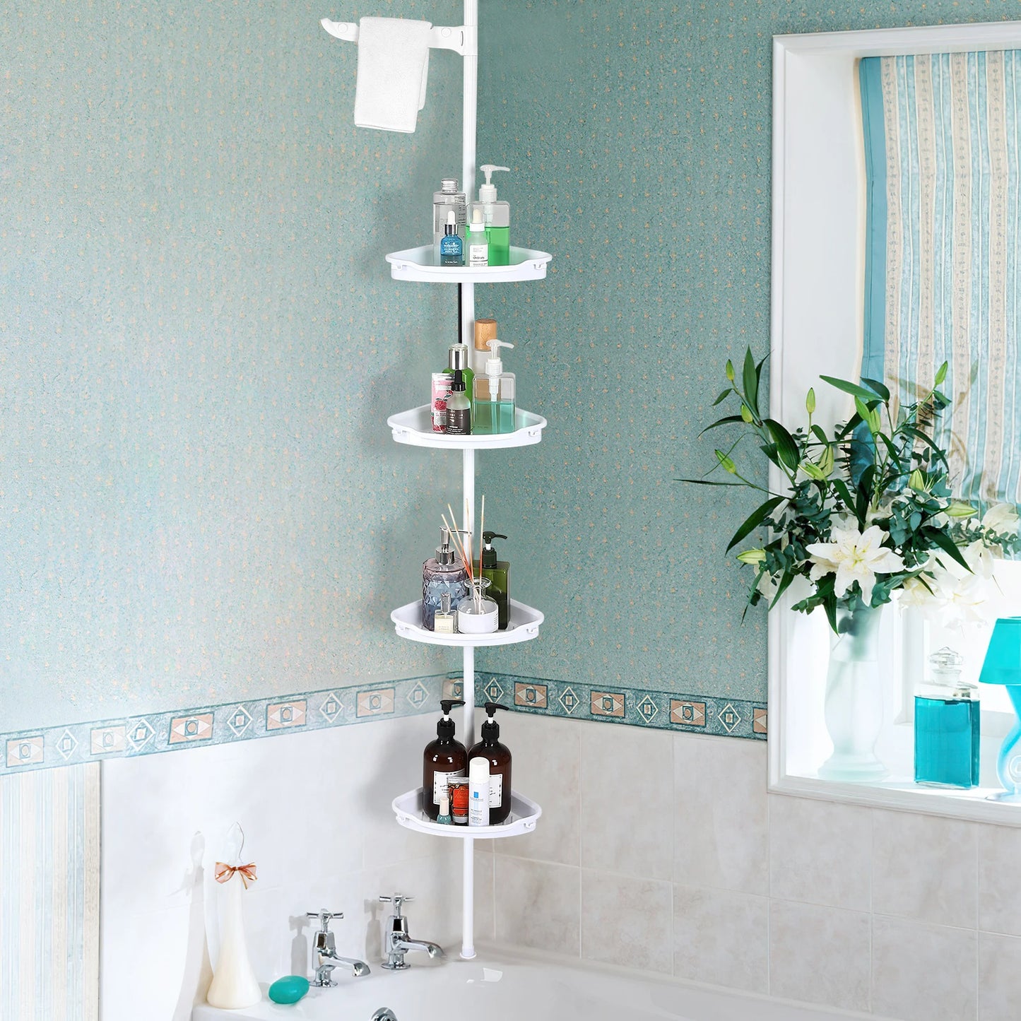 HiMISSH Corner Shower Caddy Tension Pole 4-Tier Shelves