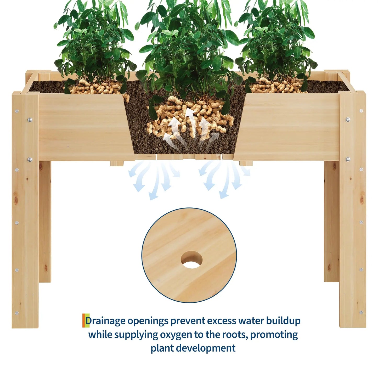 Durable Elevated Wooden Garden Bed Planter Box With Legs Hooks