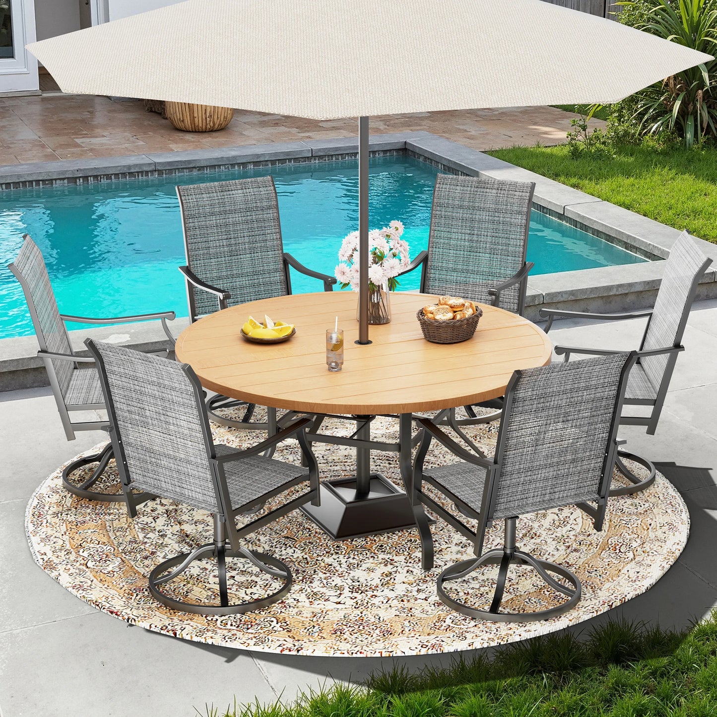 FARINI Outdoor Round Patio Table With Umbrella Hole Metal