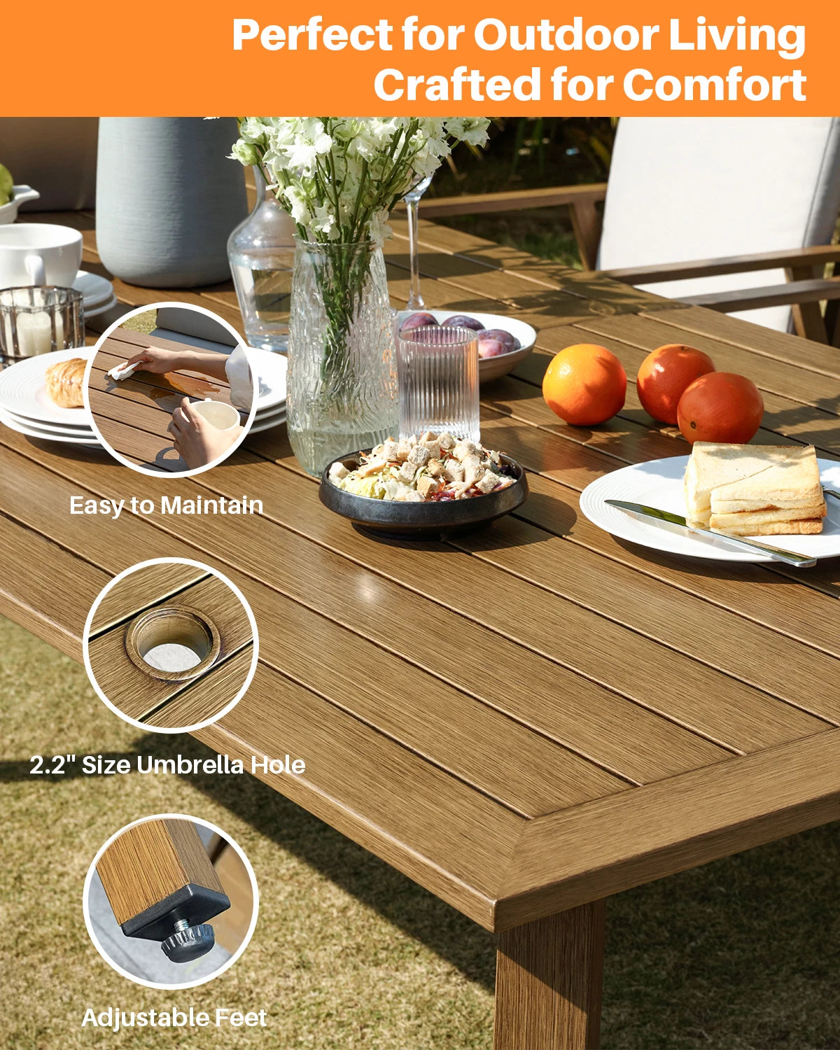 SeeHill Aluminum Outdoor Dining Table Set With Swivel Chairs