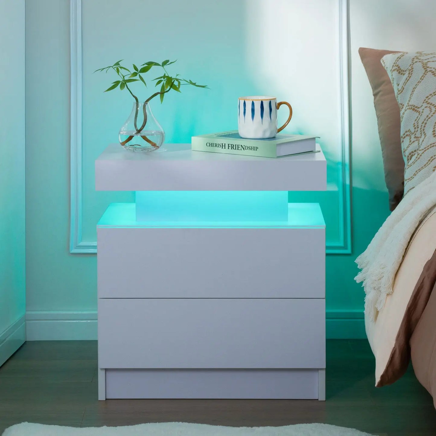 Cubehom Nightstands With LED Light And Double Drawers