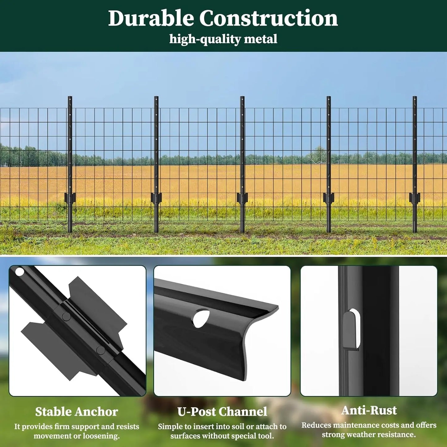 Garden Fence Post U-Post Heavy Duty Metal 10 Pack Bundle