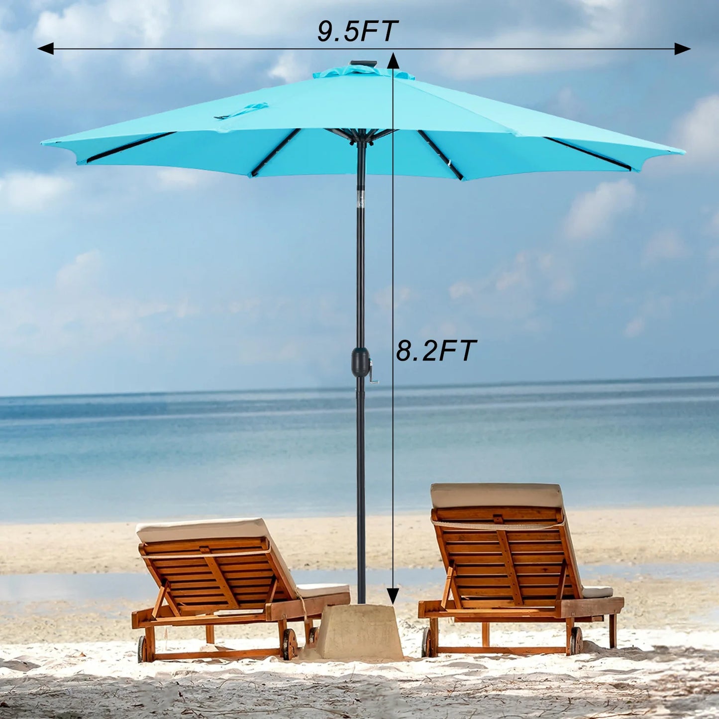 JHK Solar Patio Umbrella With 32 LED Lights Outdoor