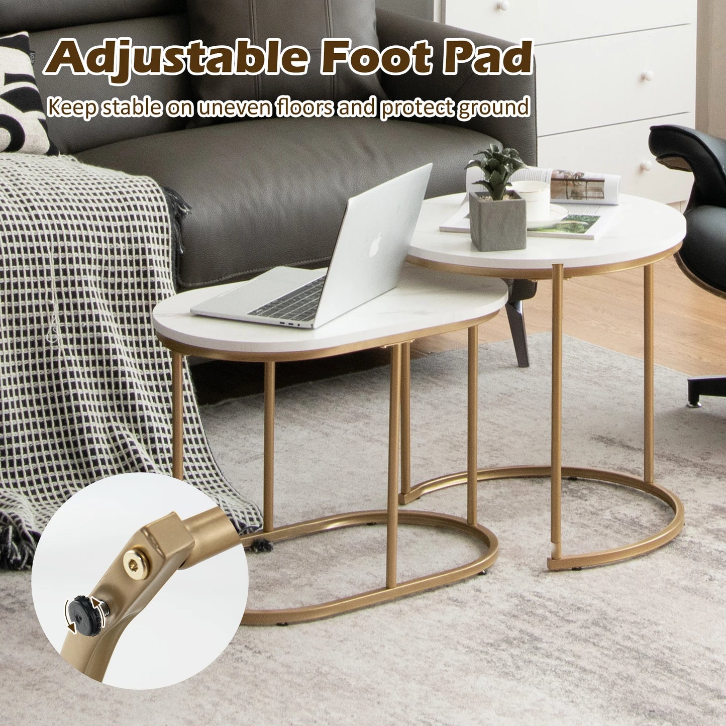 HOMASIS Nesting Coffee Tables Marble Living Room Set