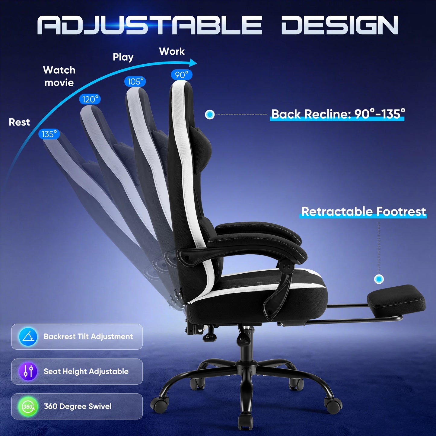 JHK Ergonomics Ergonomic Computer Gaming Chair With Headrest And Lumbar
