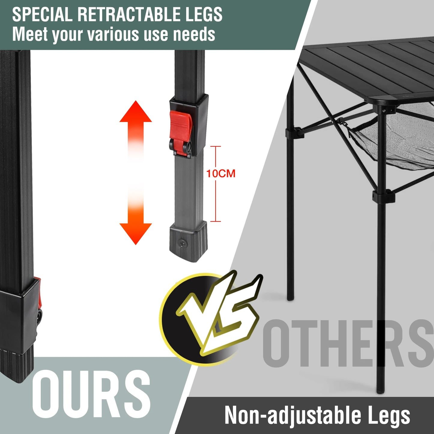 Villey Folding Camping Adjustable Square Table with Carry Bag Aluminum