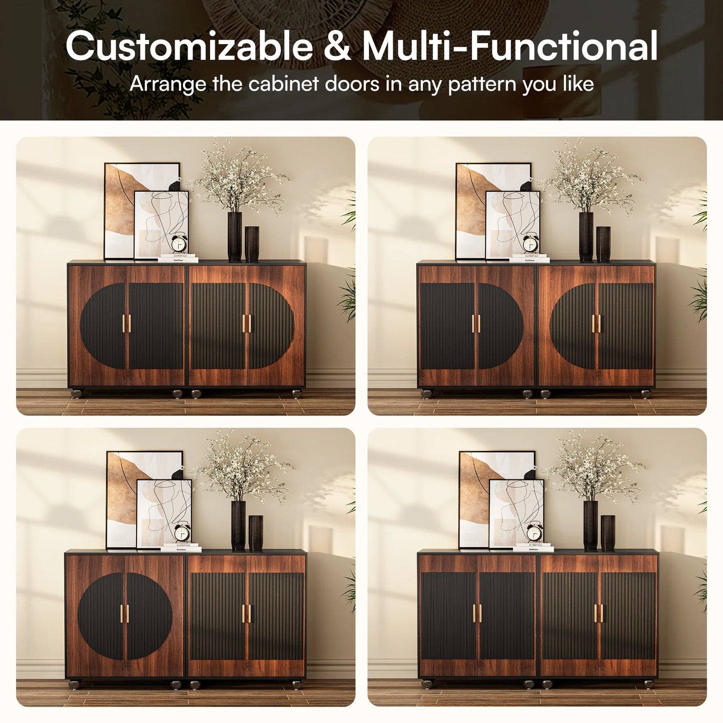 Modular Fluted Credenza Buffet Cabinet With Storage Mid Century Modern