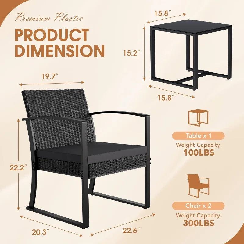 Resin 3 Piece Outdoor Patio Furniture Set With Cushions Table