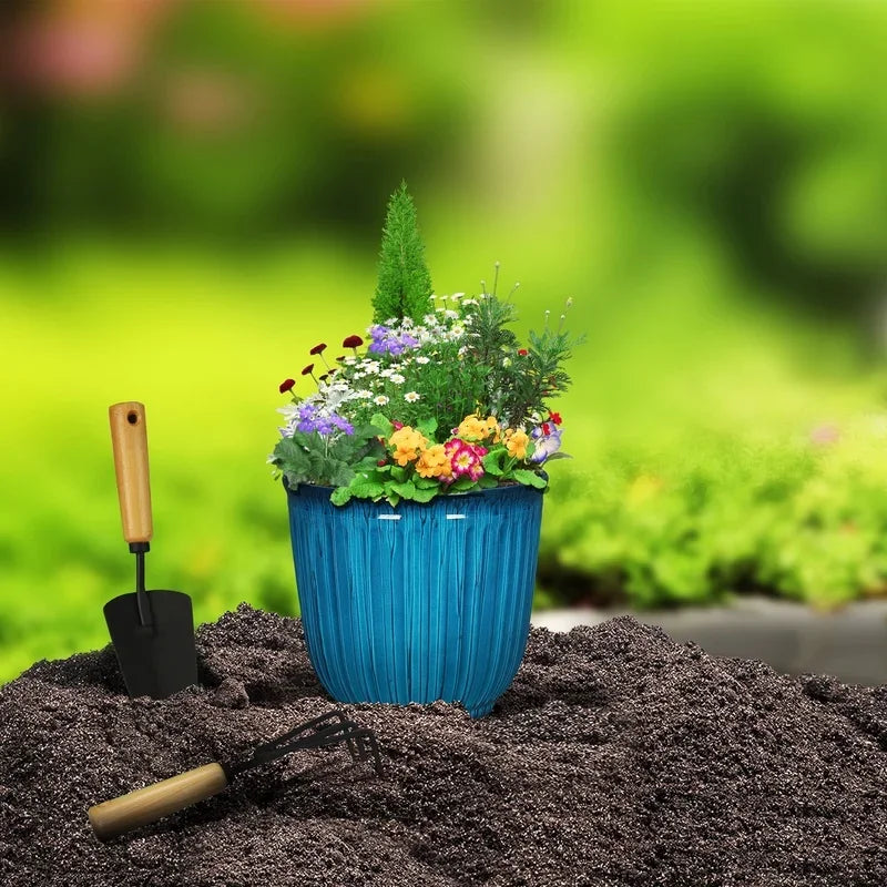 Recycled Plastic Round Planter With Drainage Holes For Outdoors