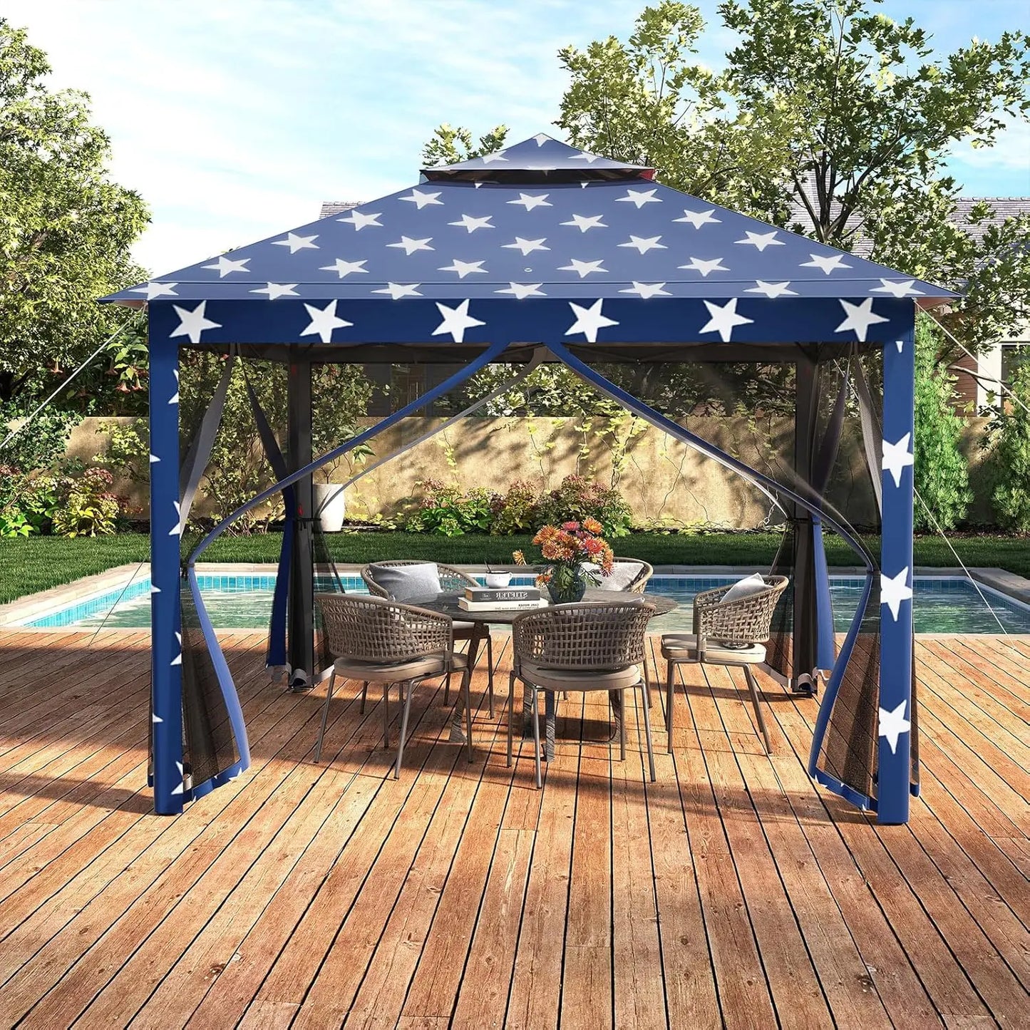 Pop Up Gazebo Canopy Shelter With Mesh Netting Sidewalls