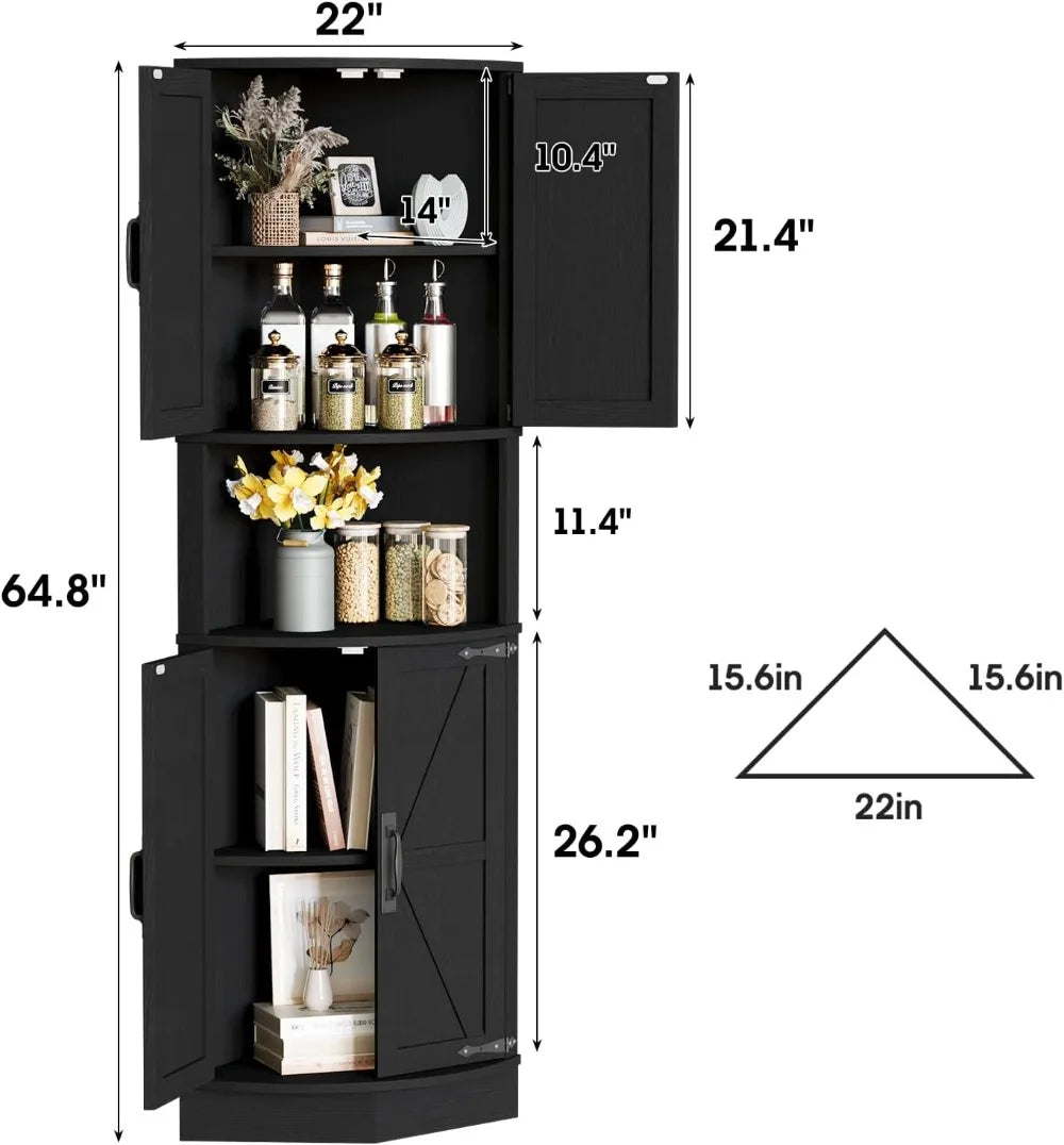 Farmhouse Corner Cabinet With Barn Door 4 Doors 5 Shelves