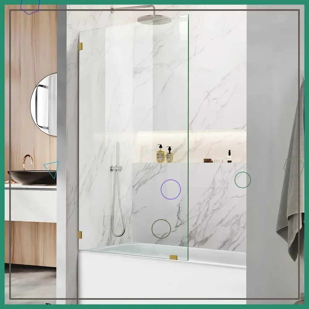 Frameless Fixed Shower Glass Panel With Brushed Gold Clamps