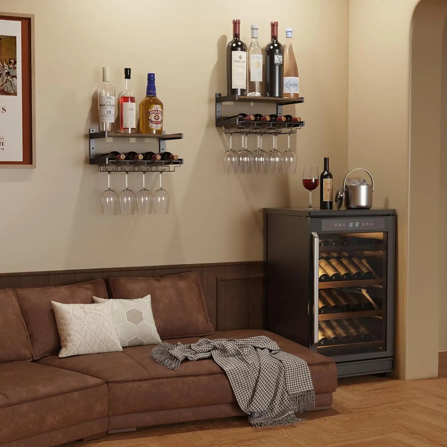Wall Mounted Wine Rack With Stemware Hanger Industrial Design