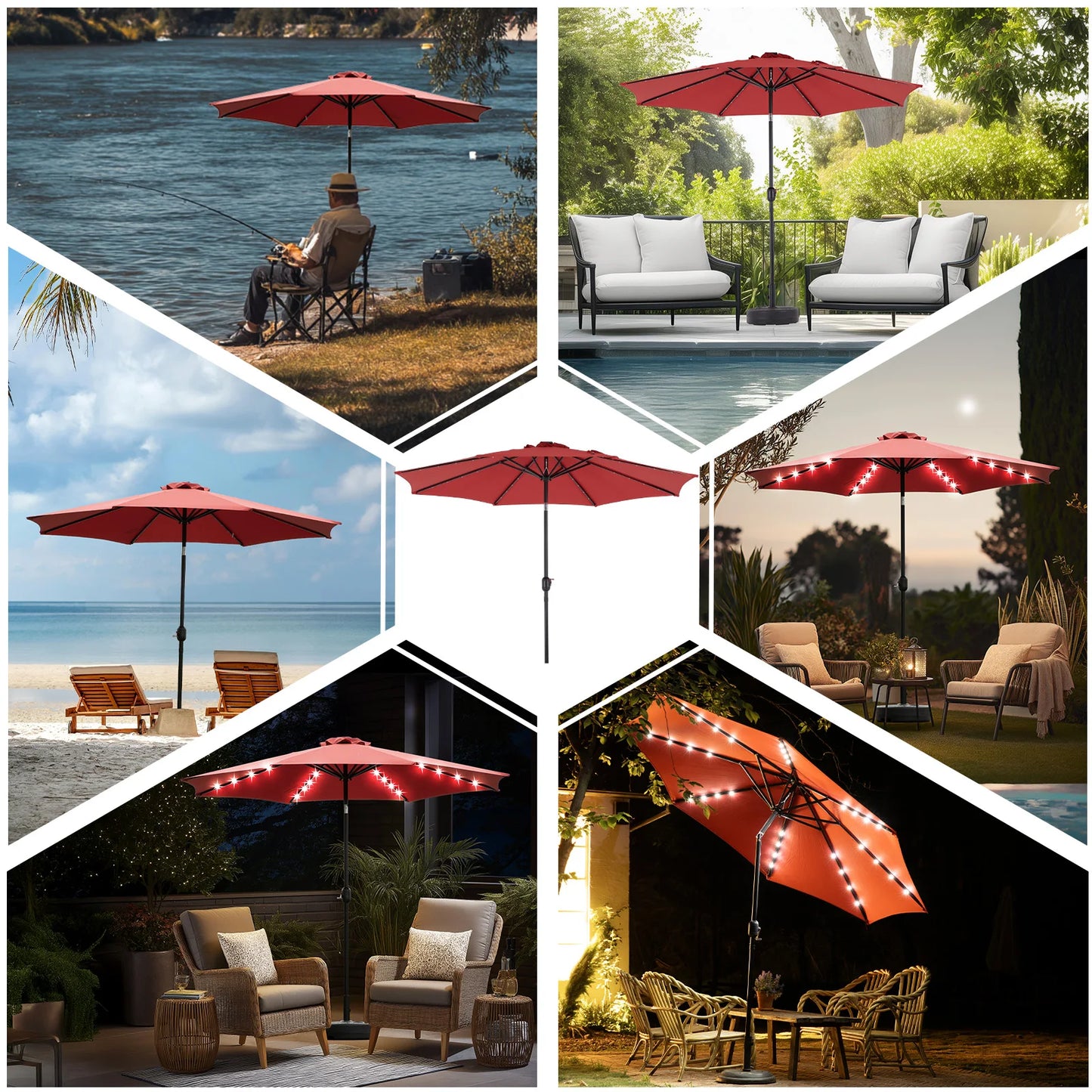 JHK Solar Patio Umbrella With 32 LED Lights Outdoor