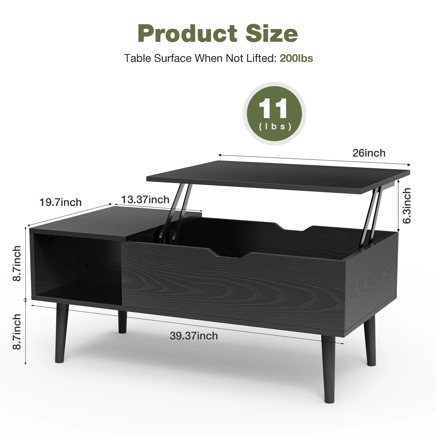 JHK Lift Top Coffee Table With Storage And Adjustable Height