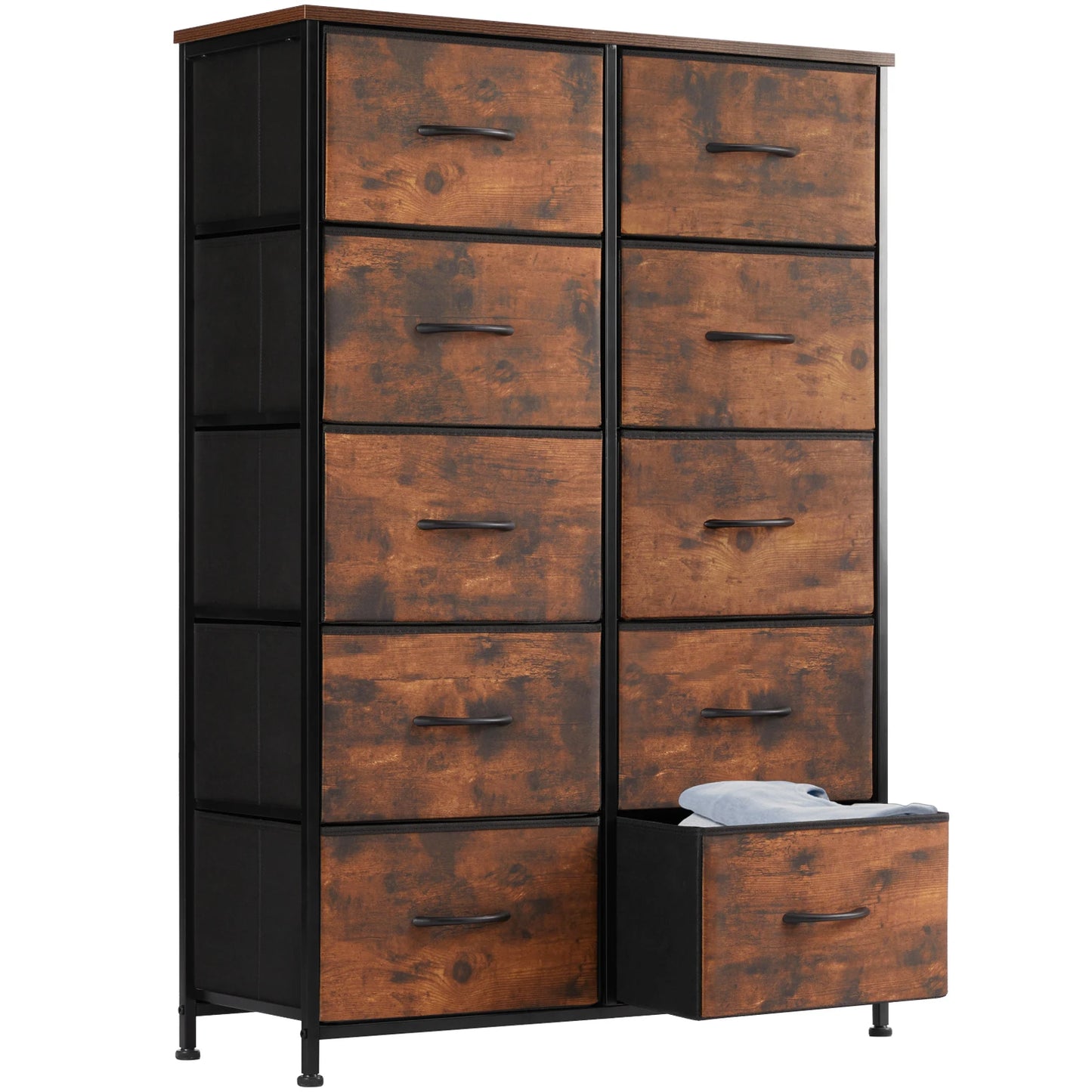 JHK Bedside Table With Fabric Drawers Wardrobe And Steel Frame